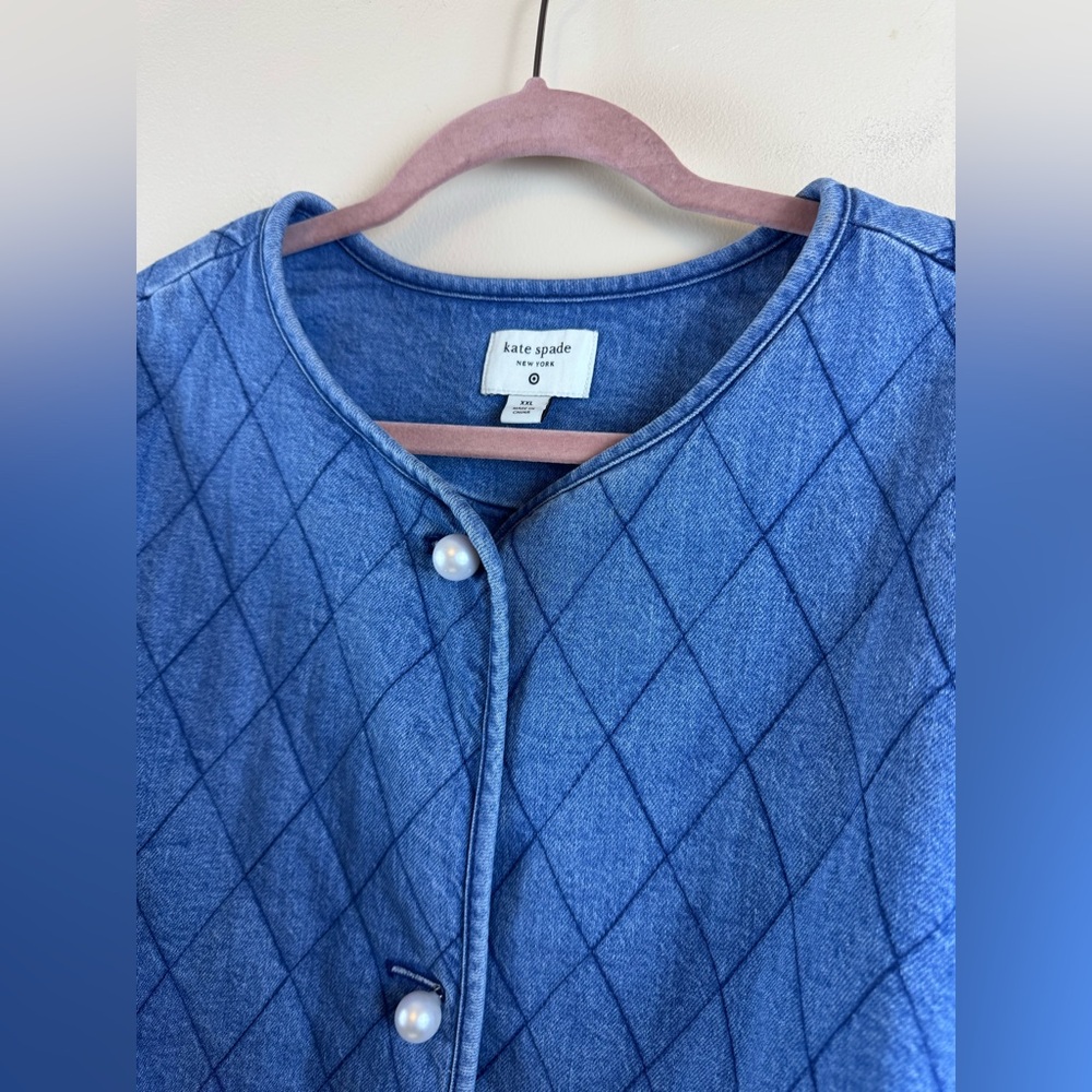 Kate Spade X Target Blue Chambray Quilted Women's Jacket w/ pearl buttons - Picture 3 of 10